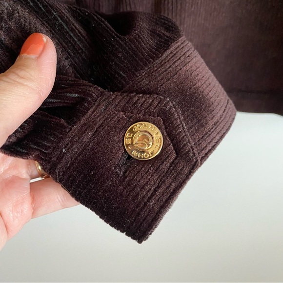 ST JOHN Sport Brown Corduroy Full Zip Collared Jacket Women’s L Large - Picture 7 of 12